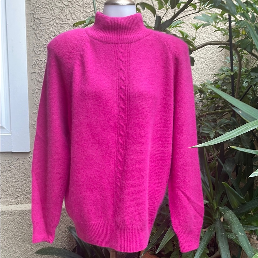New Vintage Pink Yarn Works Cowl Neck Knitted Sweater with Cable Knit Pattern